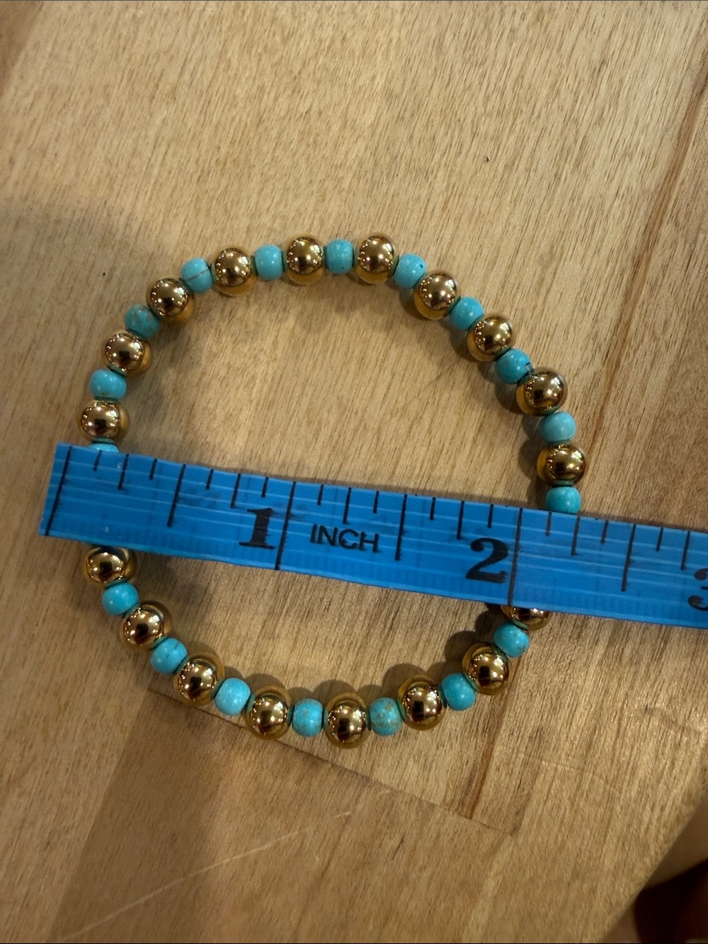Plunder Gold & Turquoise Bead Stretch Bracelet - Picture 3 of 4